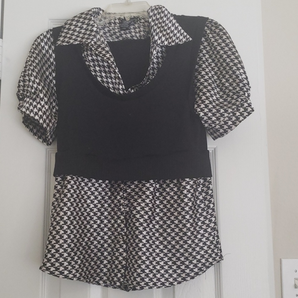 Black and White Vest Blouse
